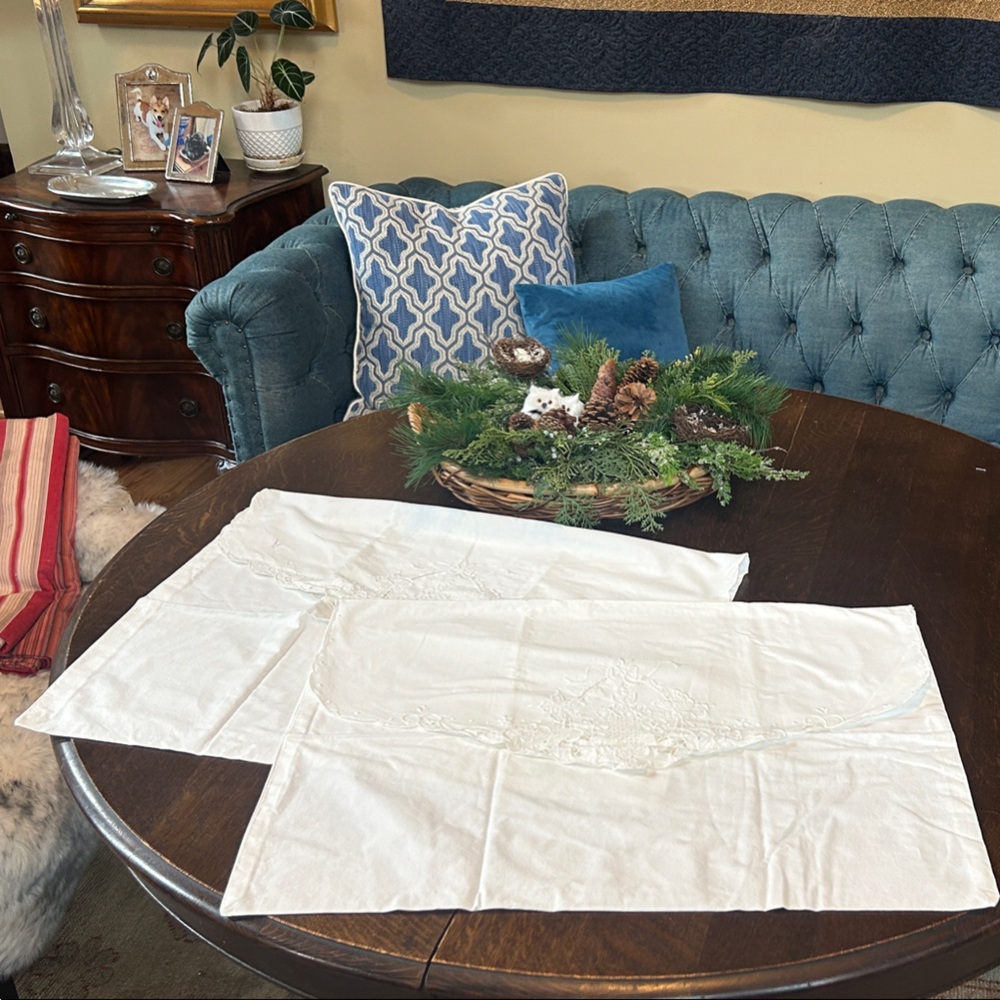 Battenburg Lacrosse Embroidered White Envelope Pillow Shams vintage